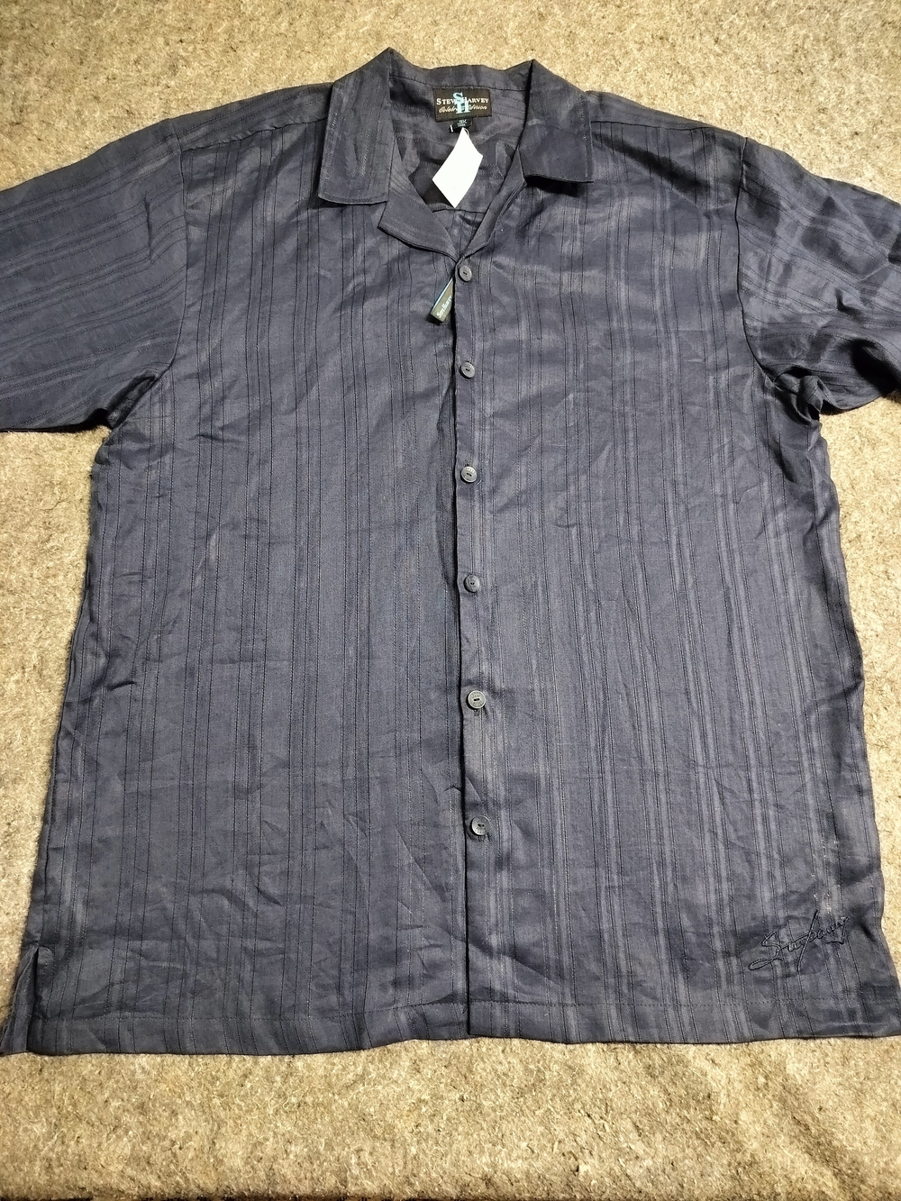 Steve Harvey Celebrity Edition Shirt 3X 100% Linen Textured Navy Short Sleeve